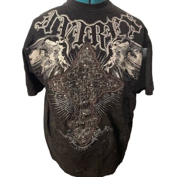 Vintage Y2K Avirex Cross tribal cyber grunge emo black S Shirt - Picture 1 of 6